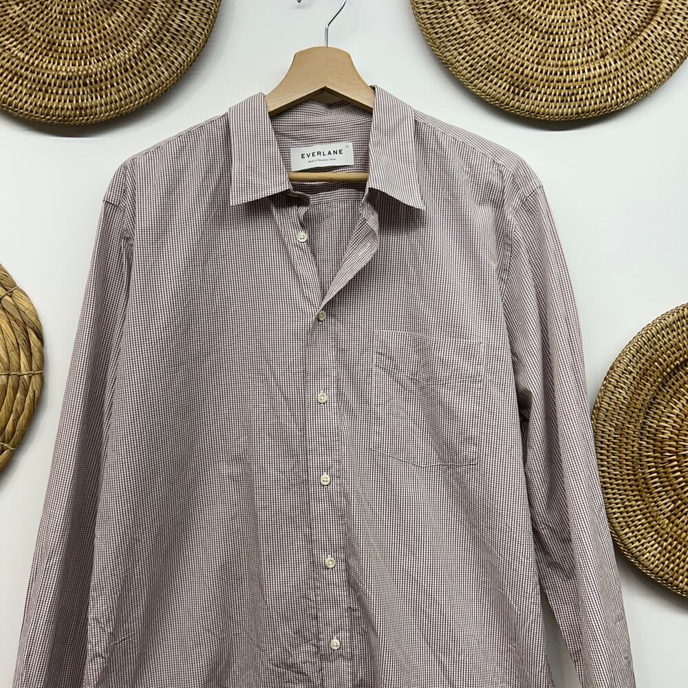 Everlane Long Sleeve Button Down Shirt Mens XL Cotton Striped Red Cream Preppy - Picture 4 of 8